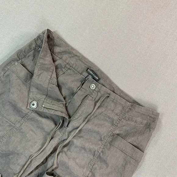 Eileen Fisher Pant Women 8 Gray Linen Cargo Taper Ankle Drawstring Stretch 32x24 - Picture 4 of 15